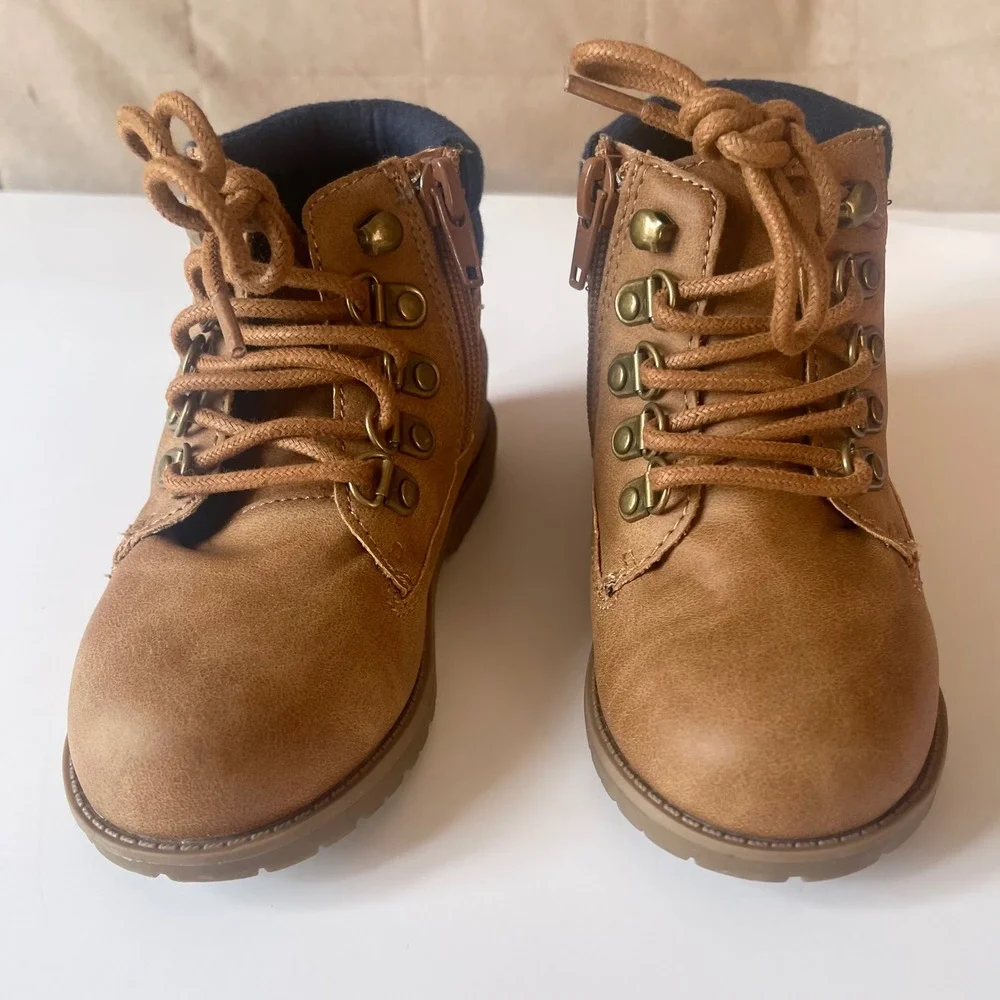 Nautica Toddler Boys Boots Size 9 Brown Lace Up Side Zip Hiking Ankle Boots
